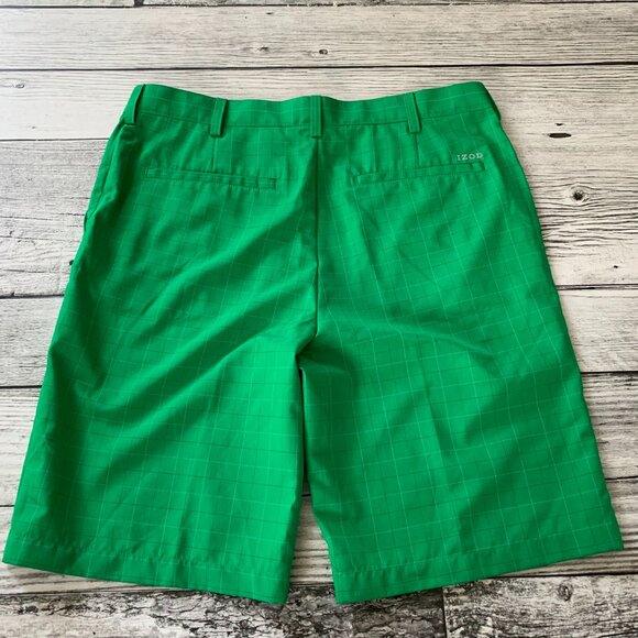 Izod Golf Plaid Flat Front Casual Shorts - Picture 3 of 11